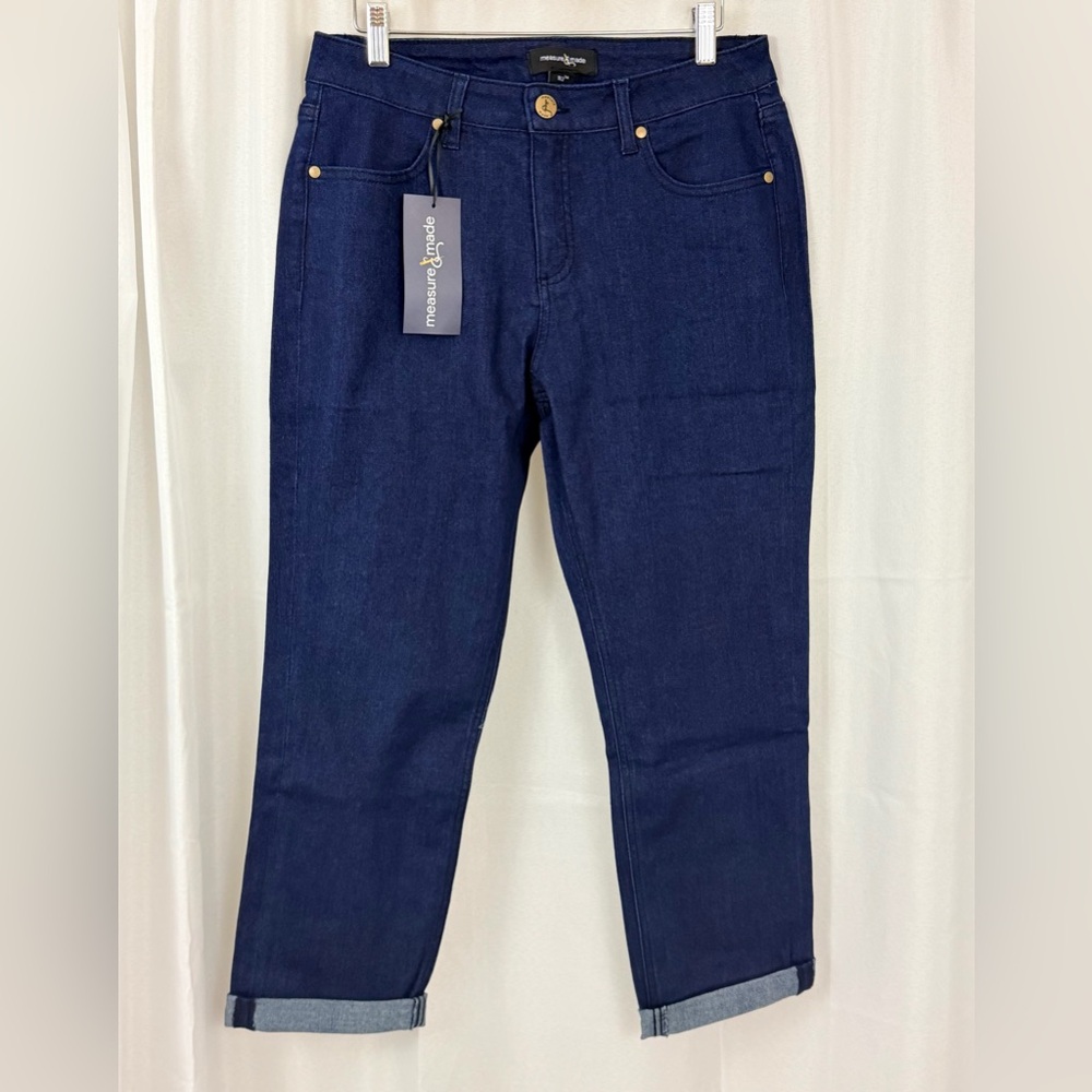 Measure & Made Dark Rinse Wash Rolled Crop Jean with Hourglass Mid Rise Shape 12